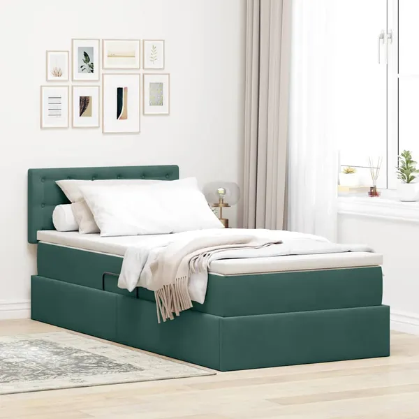Cama com Armazenamento Verde Escuro 100 x 200 cm Veludo