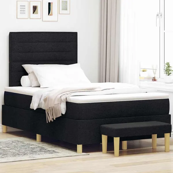 Cama Box com cabeceira Preto 190 x 120 cm tecido