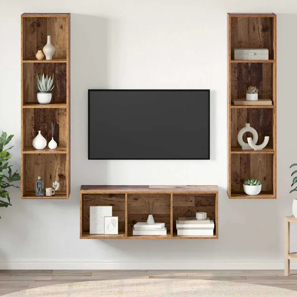 Conjunto de móvel de TV 3 pcs Madeira Antiga Madeira processada