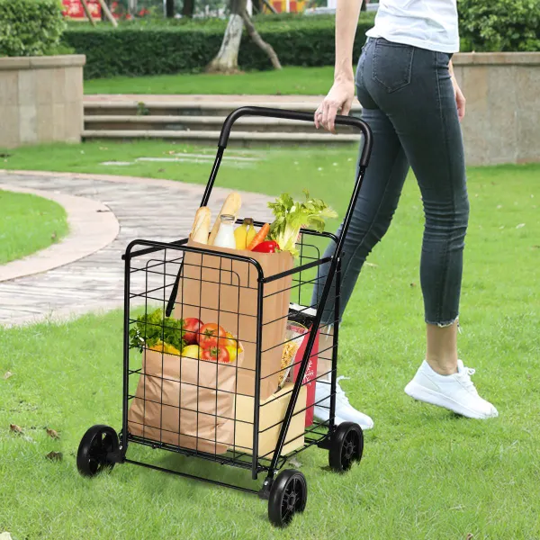 Chariot de Course Pliable Léger Grand Capacité 45 kg Roulettes Pivotantes 57x58x91cm