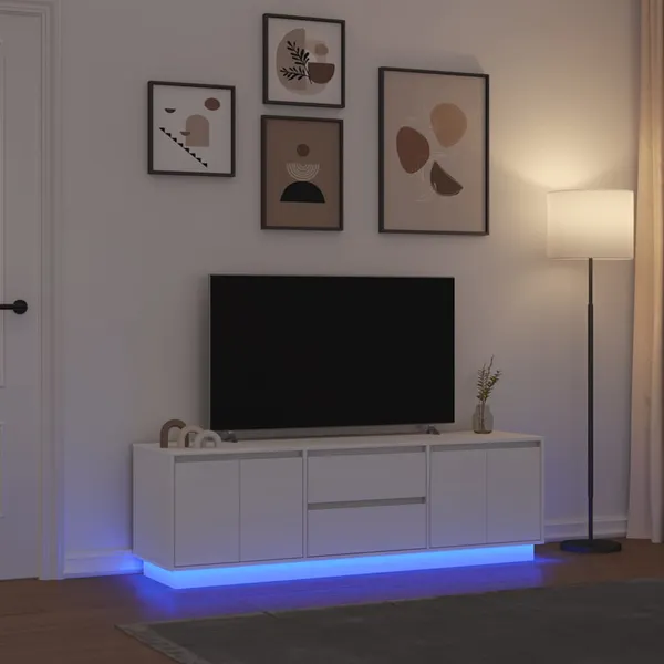 Móvel de TV com luzes LED 160,5x41x50 cm branco