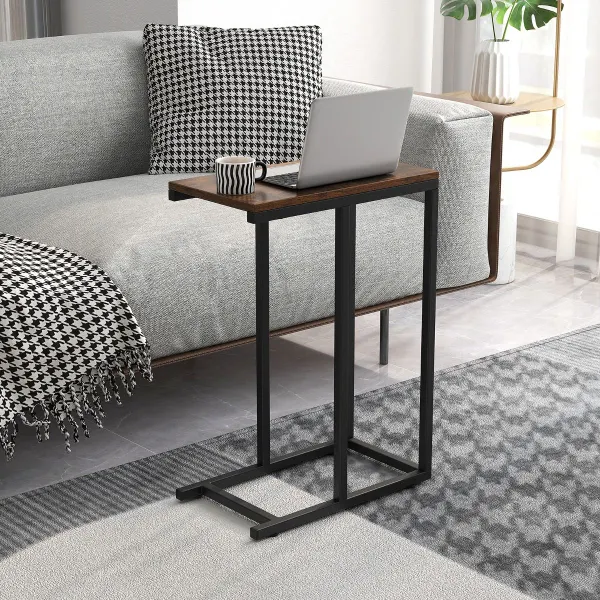 Tavolino Ausiliario a Forma di C per Divano e Letto Altezza 64 cm Struttura in Metallo