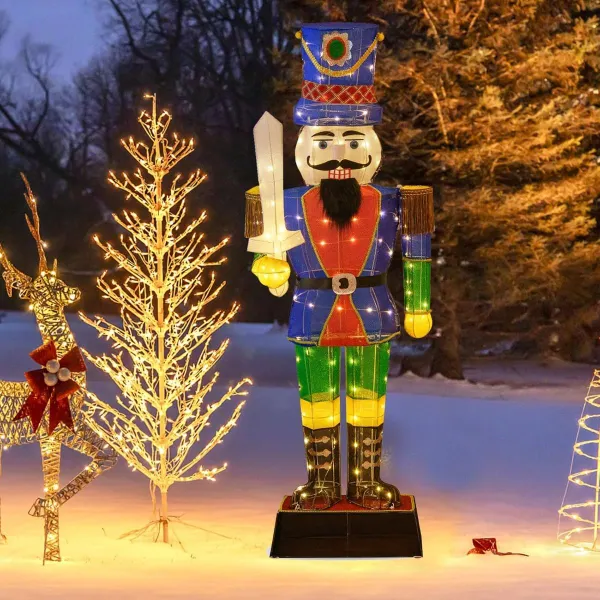 Soldat Casse-Noisette 184 cm avec Épée et 110 Lumières LED - Décoration Noël Intérieur/Extérieur