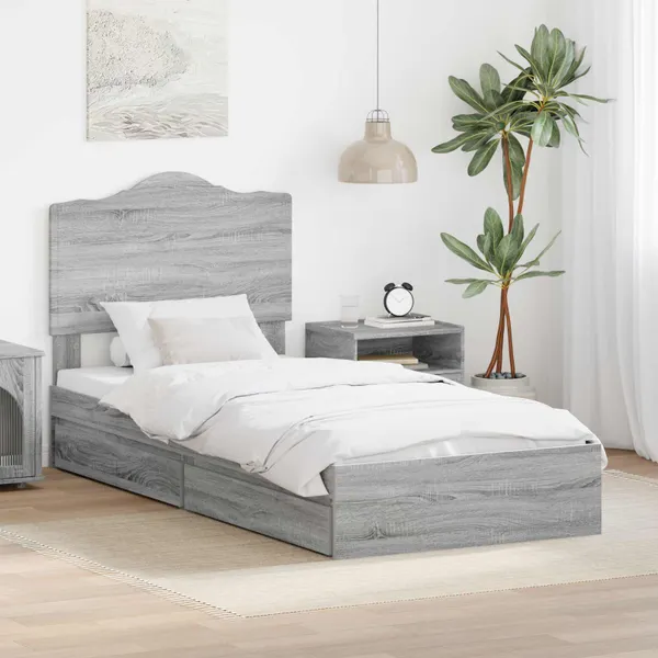 Cama com Armazenamento com cabeceira Cinza Sonoma 90 x 190 cm