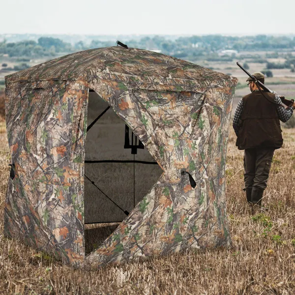 Tenda da Caccia Mimetismo 270° Trasparente Rifugio Pieghevole 2-3 Persone Porta Magnetica Oxford