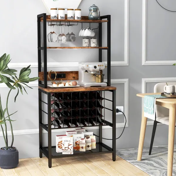 Bar à Vins Industriel 4 Niveaux avec Prises et Ports USB 76x48x162,5cm