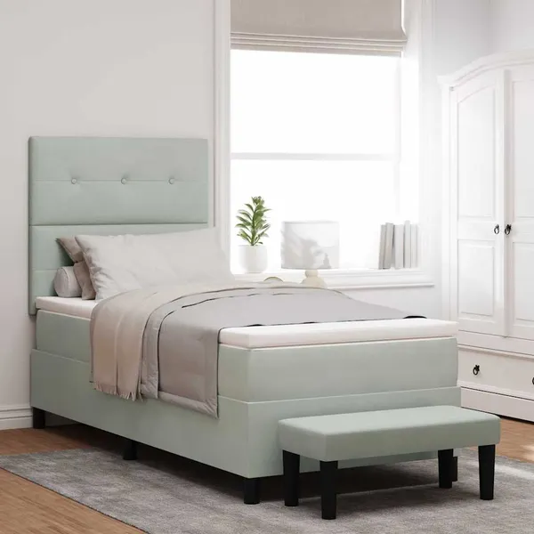Cama Box com cabeceira Cinzento-claro 200 x 80 cm Veludo