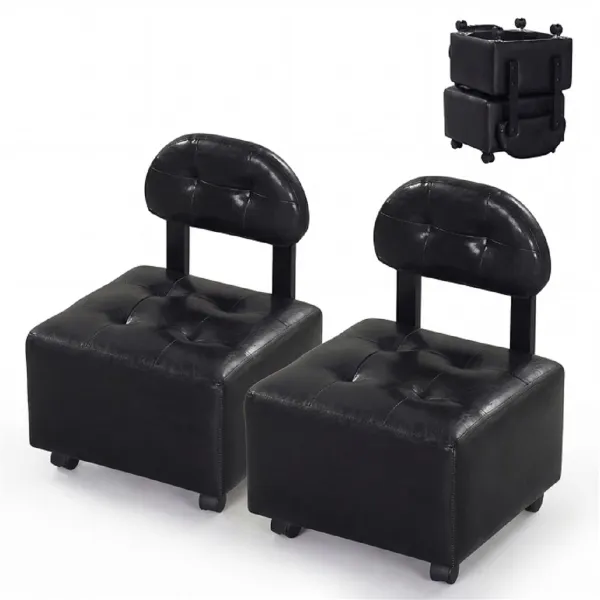 Jogo de 2 Taburetes com Rodas, Assento e Encosto Acolchado 150 kg 40x40x55 cm