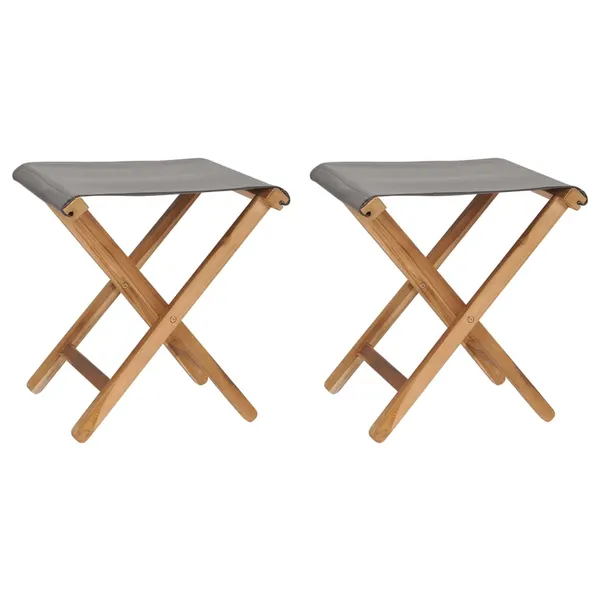 Cadeiras dobráveis 2 pcs teca maciça e tecido cinzento-escuro