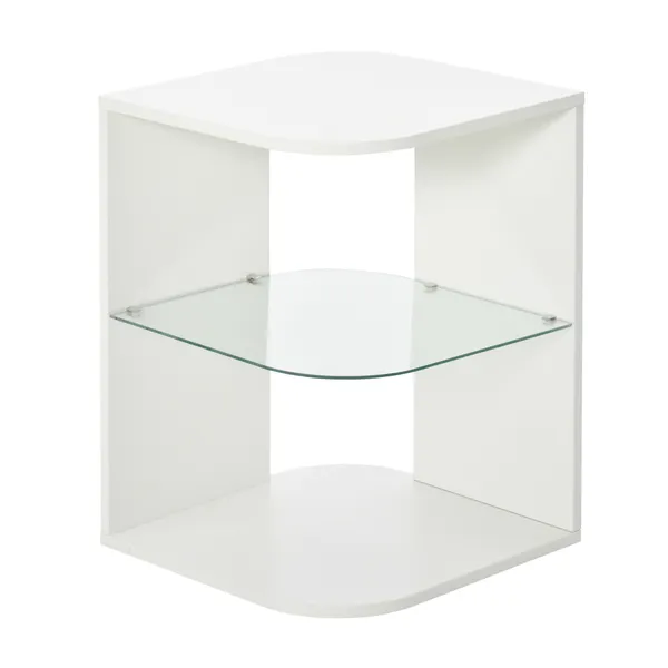 Mesa Auxiliar Moderna Mesa de Cabeceira com 3 Prateleiras 1 de Vidro para Sala de Estar Dormitório 40x40x56cm Branco