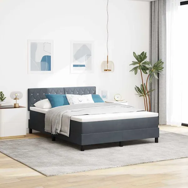 Cama Box Spring LED com led Cinza Escuro 160 x 200 cm Veludo