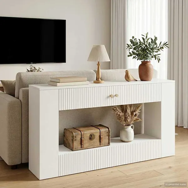 Aparador Riscas Branco Alto Brilho 155 x 29 x 74 cm
