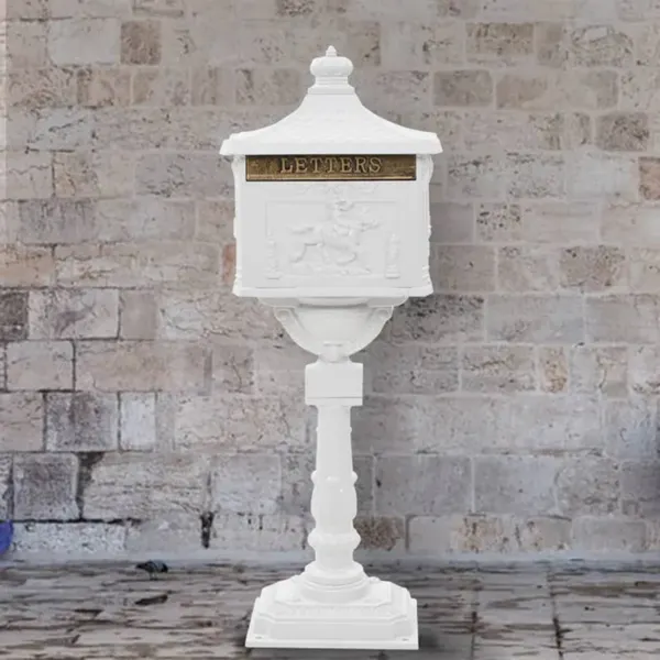 Caixa correio pedestal vintage alumínio inoxidável branco