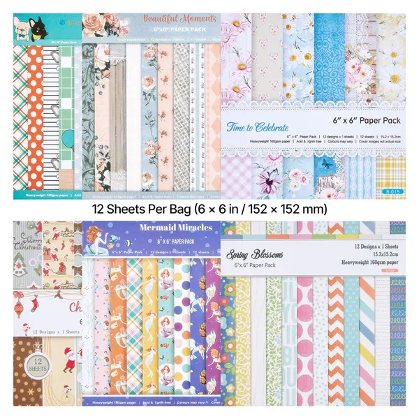 Papel scrapbook 72 folhas 152mm cores padrões