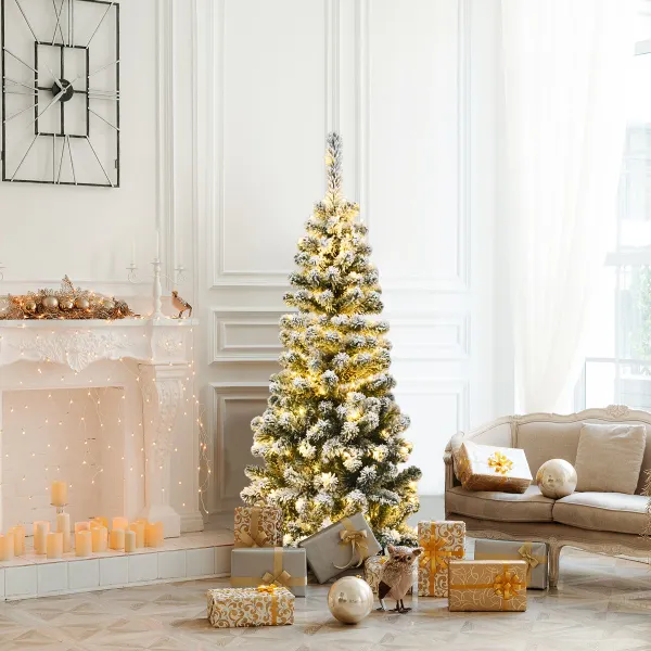 Árvore de Natal Nevada 1,4m com 150 Luzes LED Quentes e 242 Ramos - Base Metálica Dobrável