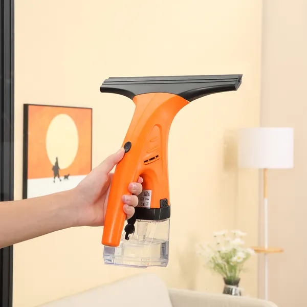 Nettoie le verre électrique 2 en 1 Nettoyeur de verre avec dépôt d'eau 300ml et Conseil en caoutchouc comprend pulvérisateur 19,5x12,5x33cm Orange