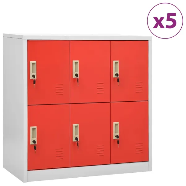 Cacifos 5 pcs 90x45x92,5 cm aço cinzento-claro e vermelho
