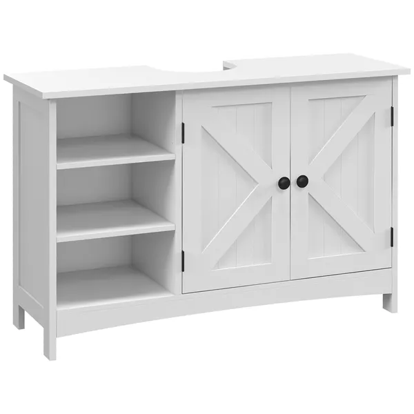 Móvil para Lavatorio Pousar de Madeira Móvil para Lavatorio con 1 Armário 3 Prateleiras Abiertas y Estante Ajustable Estilo Moderno Carga máxima 31 kg 90x30x60 cm Blanco