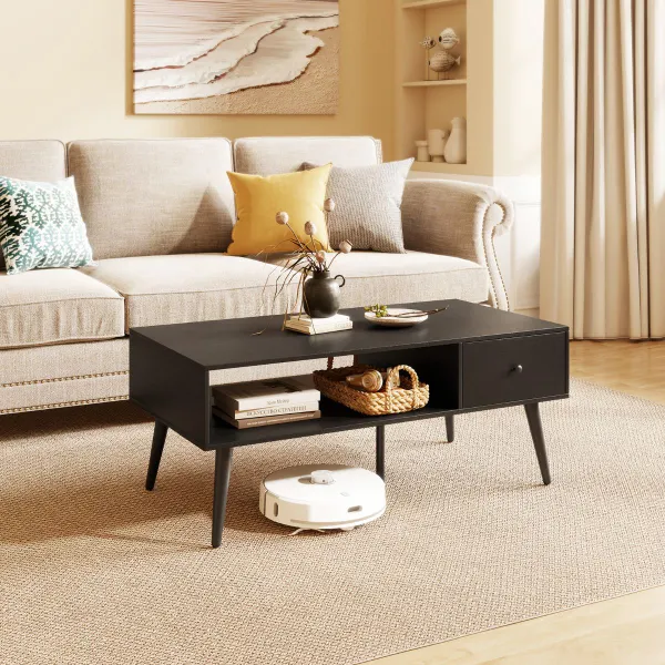 Table Basse Rétro avec Tiroir et Étagère Ouverte 109 x 55 x 39,5 cm