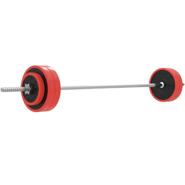 Conjunto de Barra de Pesos 30 kg com Discos Conjunto de Musculação com 6 Discos e 1 Barra para Treino de Força Levantamento de Pesos em Casa Ginásio Escritório 170x26x26 cm Vermelho