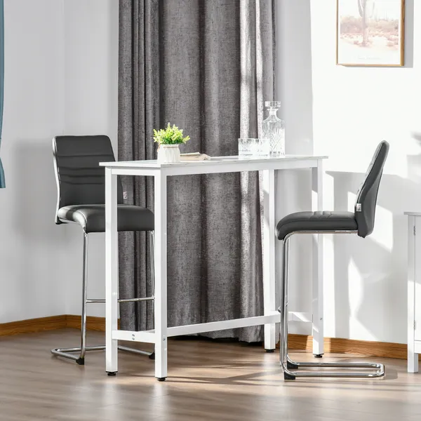 Tavolo da bar Tavolo alto con banco effetto memorizzato e piedi in metallo Stile moderno per cucina Bistro Coffee Shop 120x40x100cm Bianco