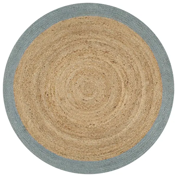 Tapete artesanal en yute con ribete verde oliva 120 cm