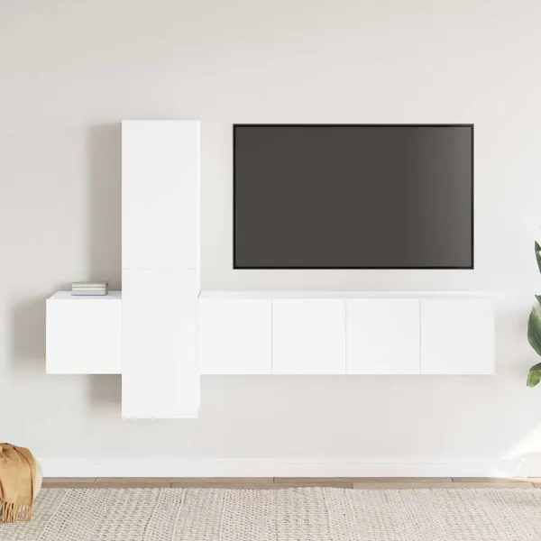 5 pcs conjunto de móveis de TV derivados de madeira branco
