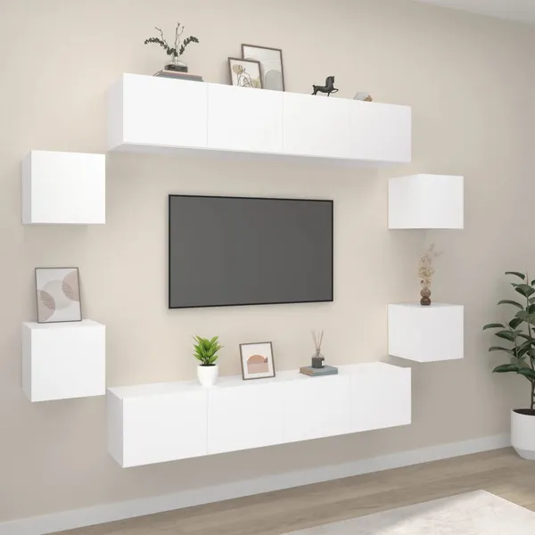 Conjunto móveis de TV 8 pcs madeira processada branco