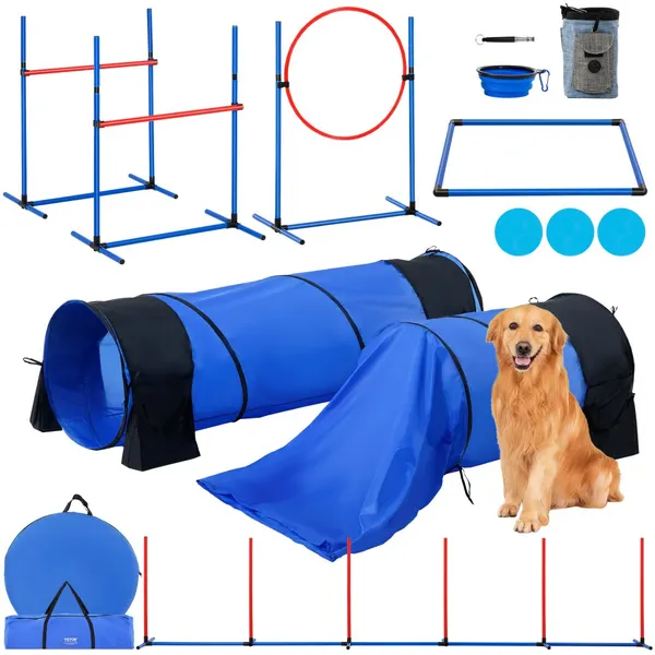 Obstáculos treino cão 7 peças saltos túneis paus weave
