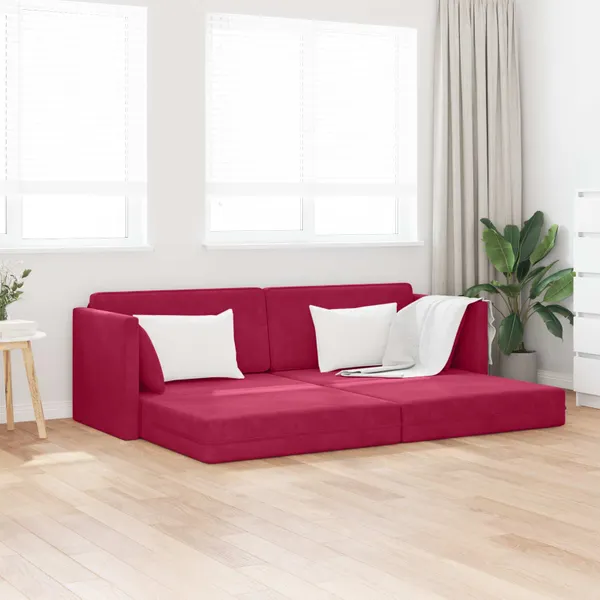 Sofá-cama de chão Vinho Vermelho 213 x 70 x 77 cm Veludo