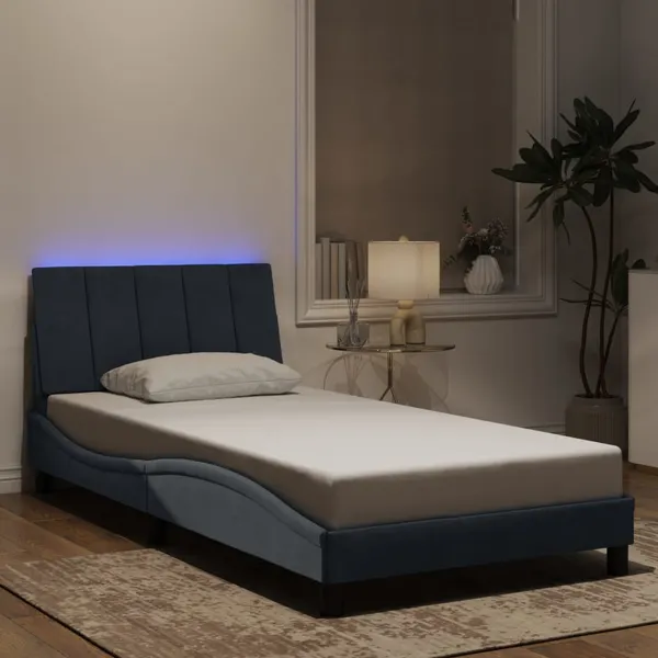 Estrutura de cama com LED sem colchão Hanko 100x200cm veludo cinzento-escuro