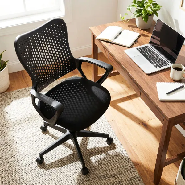 Cadeira Escritório Ergonómica Encosto Borboleta Apoios Braços Espuma Acolchada Preta