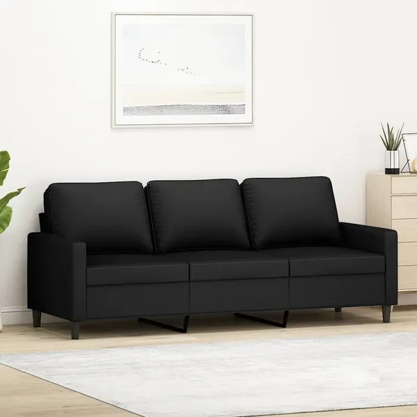 Sofá de 3 lugares 180 cm veludo preto