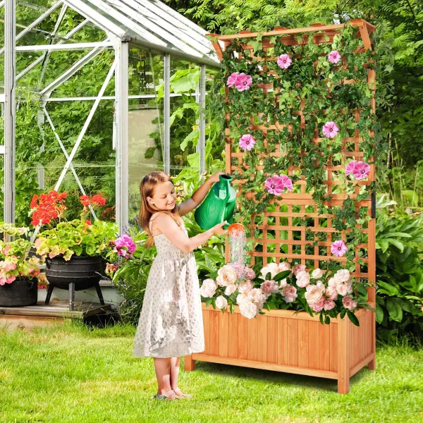 Jardineira Elevada com Treliça e Drenagem 90 x 44,5 x 183,5 cm Madeira Natural
