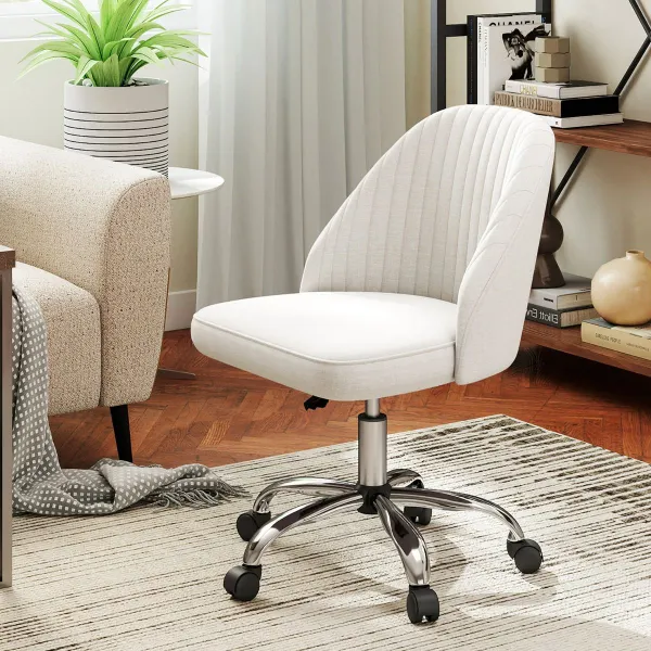 Cadeira de Escritório Giratória Sem Braços com Encosto Curvo Beige