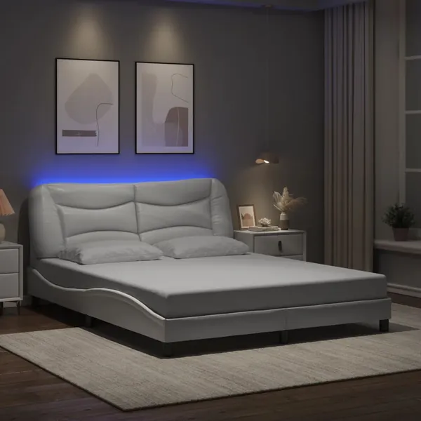 Estrutura de cama com LED sem colchão Hvar 160x200 cm branco