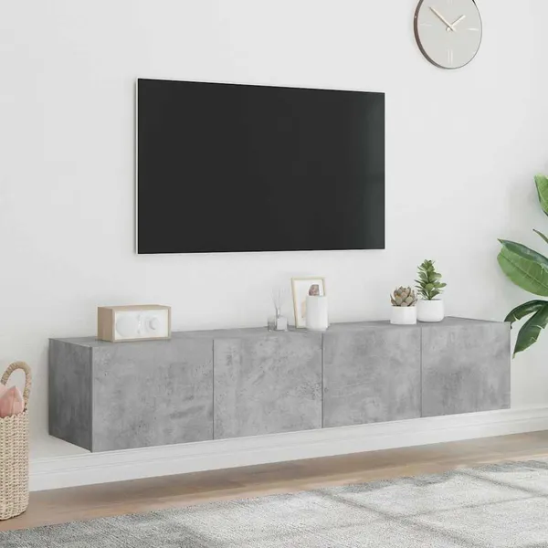 Móveis de parede para TV com luzes LED 2 pcs cinzento cimento