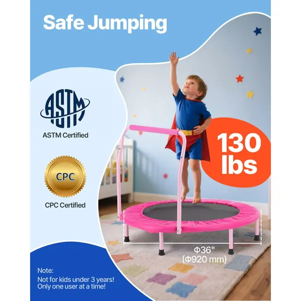Cama elástica miúdos 36" dobrável asa rosa