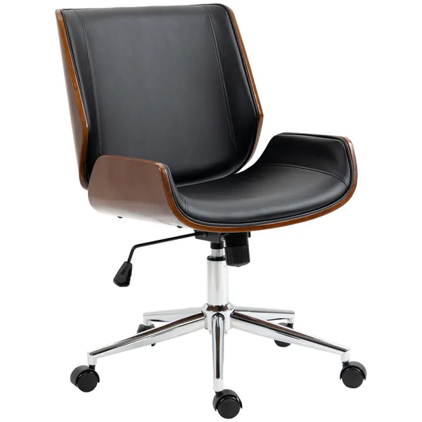 Cadeira de Escritório Operativa Giratória de PU com Altura Ajustável Função Inclinação e Rodas para Sala de Estar Dormitório Estúdio Carga Máxima 120kg 51x65,5x82-92cm Preto