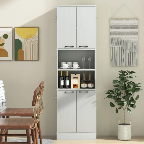 Armario de Despensa para Cocina 190 cm Alto con Puertas Dobles y Estantes