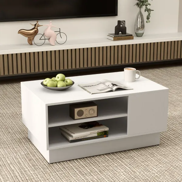 Table Basse Rectangulaire avec 2 Étagères Ouvertes 86x56x41 cm Blanc