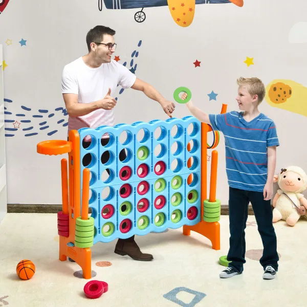 Jeu Géant 3 en 1 - Puissance 4, Lancer d'Anneaux et Tir 74 cm pour Enfants et Adultes
