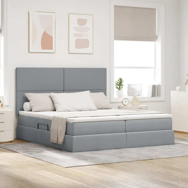 Cama com Armazenamento com colchão Cinzento-claro 200 x 200 cm