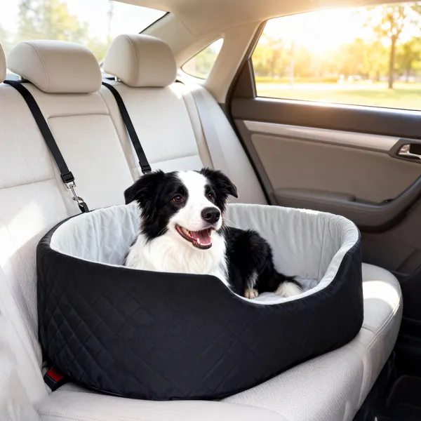 Asento de coche para perros pequeños y medianos Asento para Animales de Estimación de hasta 15 kg con Capa Removible y Lavable Cama de Viaje con Cinto de Seguridad y Base Antiderrapante 77x43x28 cm Negro