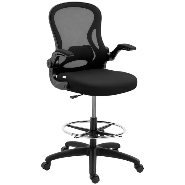 Cadeira de Escritório com Encosto Médio Suporte Lombar Apoio para os Braços Dobrável e Altura Ajustável Carga Máxima 120kg 59x65x102-122 cm Preto