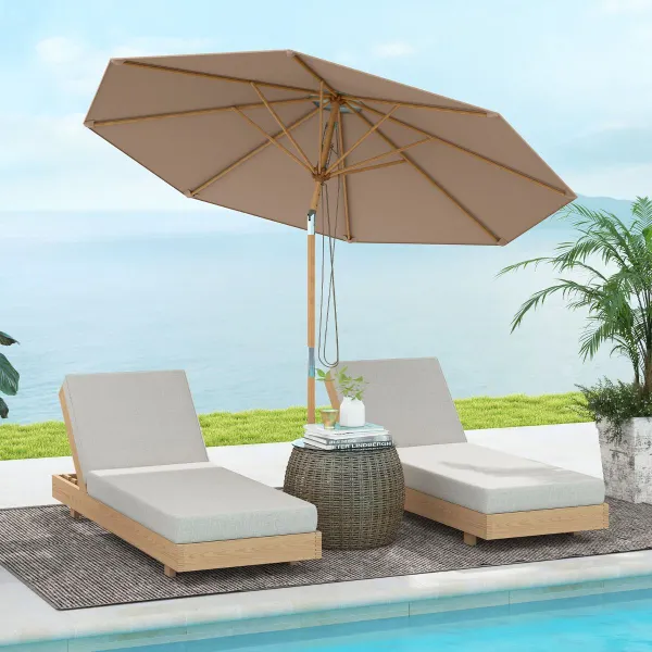 Parasol Terrasse 280cm Bambou Inclinaison Bouton Levage Corde Poulie Toit Aéré 8 Baleines Jardin Plage Piscine