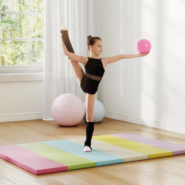 Tapete Ginástica Dobrável Portátil 183 cm Triplo com Couro Sintético e Espuma EPE