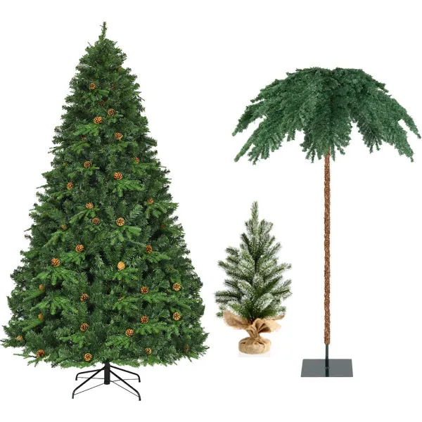 Conjunto Decoração Natalícia 3 Árvores Artificiais com Iluminação LED 2,4m + Palmeira 1,8m