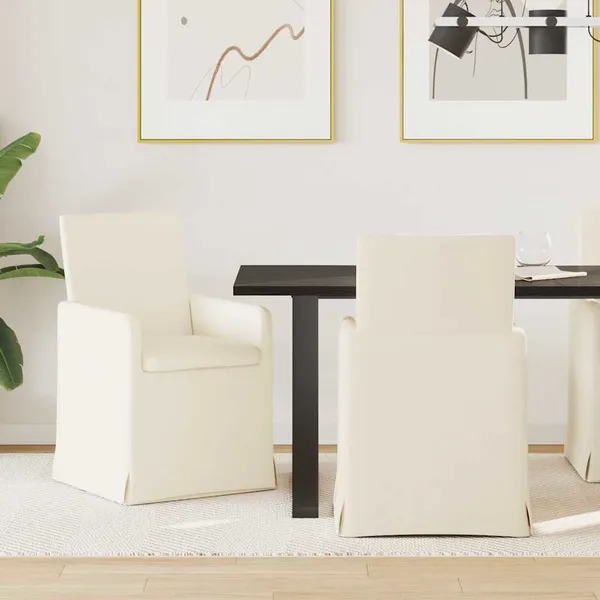 Cadeiras de Jantar com rodas 2 pcs Bege 57 x 67 x 95 cm Linho