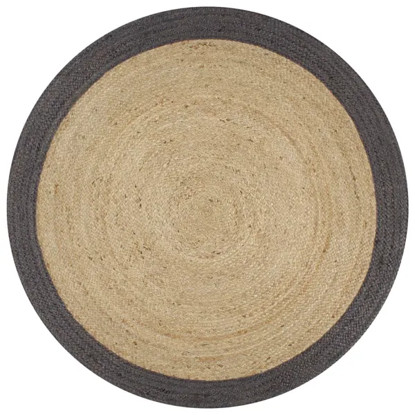 Tapete artesanal en yute con ribete gris oscuro 150 cm